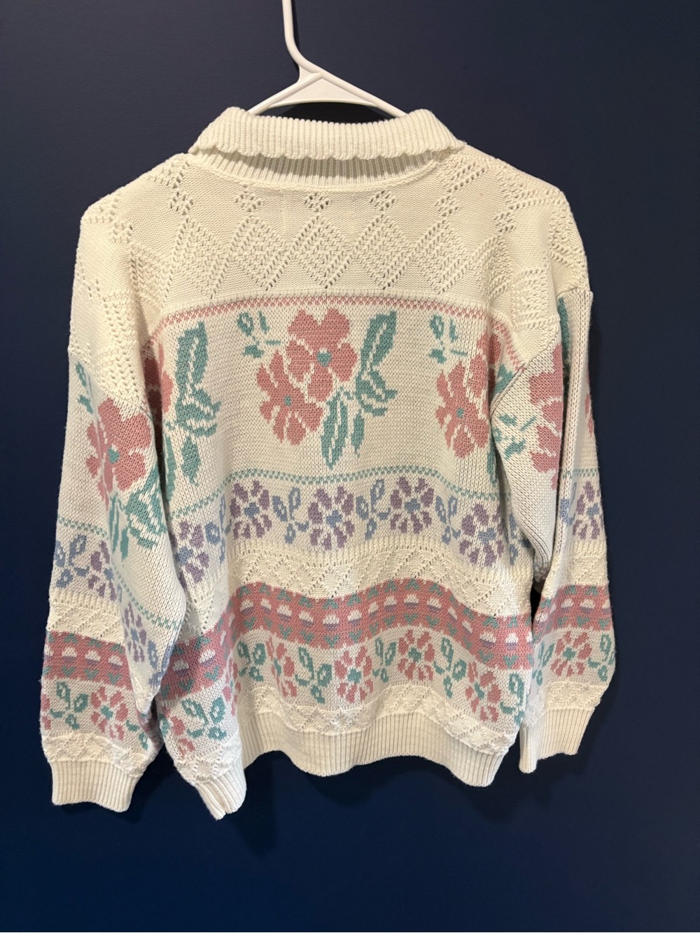 Vintage Season Ticket Cream Floral Collared Knit Sweater - Women's - Picture 2 of 4